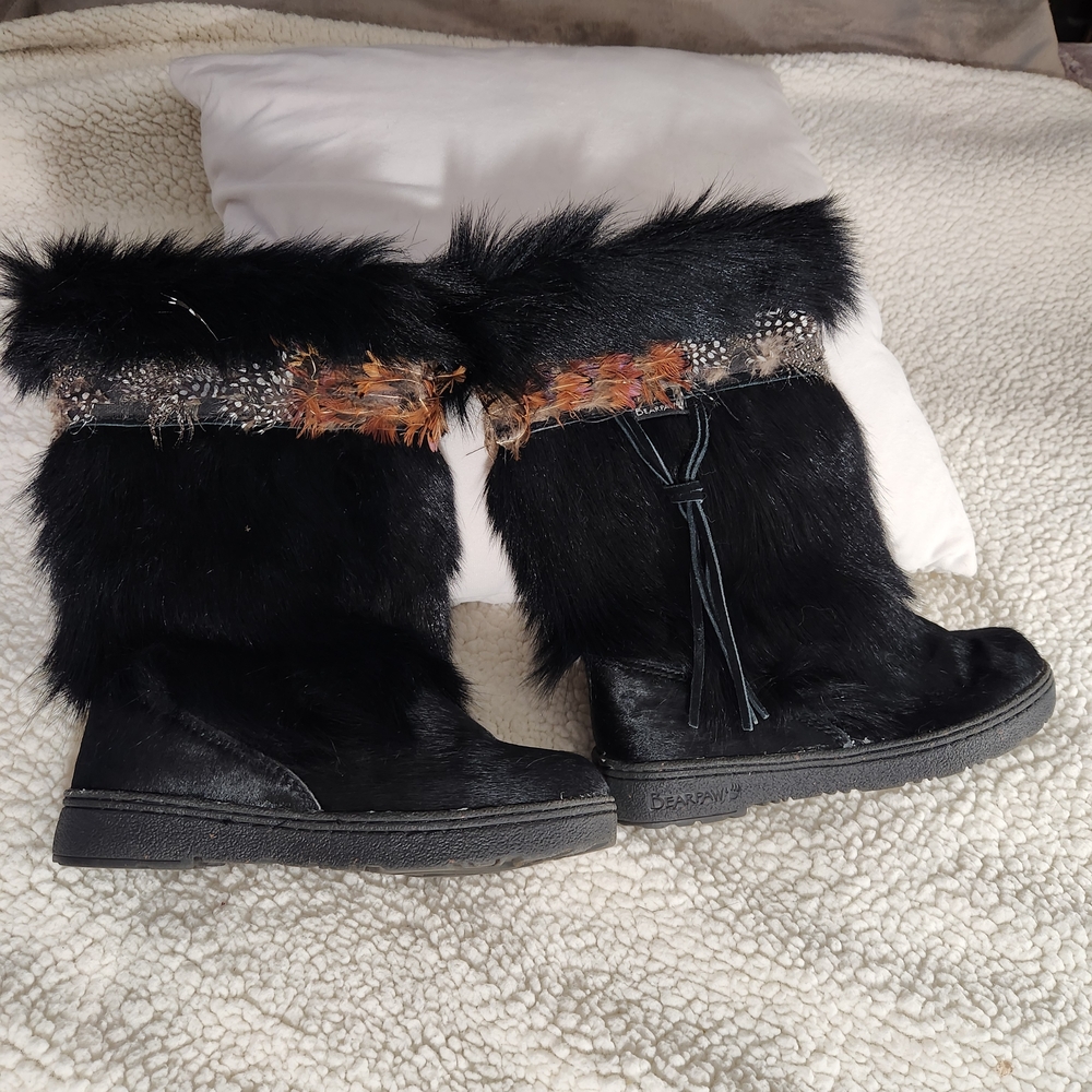 BearPaw Black and Orange Fur Women's Boots